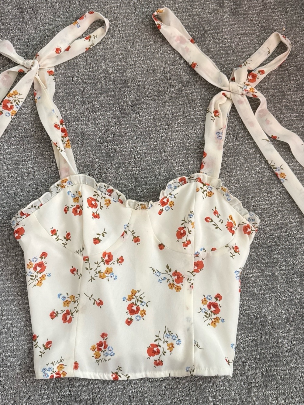 Coastal Cottas Ivory Floral Tie-Shoulder Crop Top- size Medium